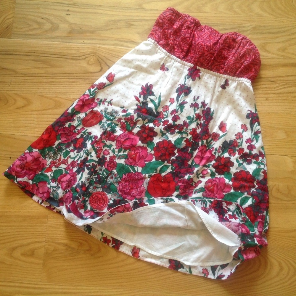 Free People Strapless Dress 8 Floral Linen Mini